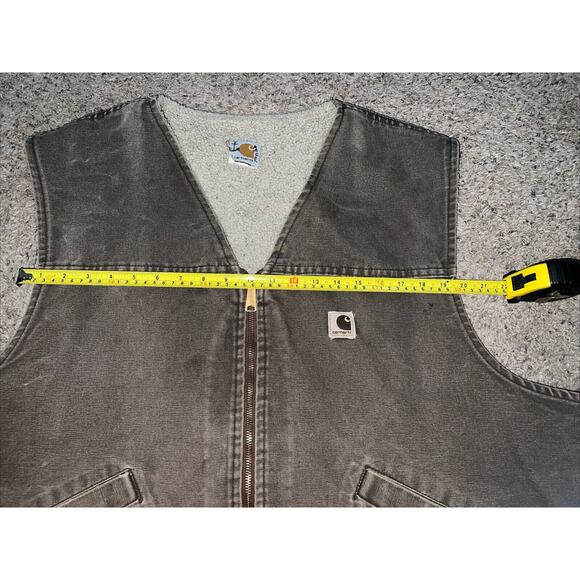 CARHARTT vintage?Vest 2XL Brown Sherpa Lined Duck Canvas Ranch Work Wear Zip Up - Picture 8 of 9